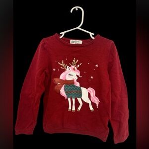 H&M Girls Holidays Christmas Unicorn Red Knit Top Sweater size 5T